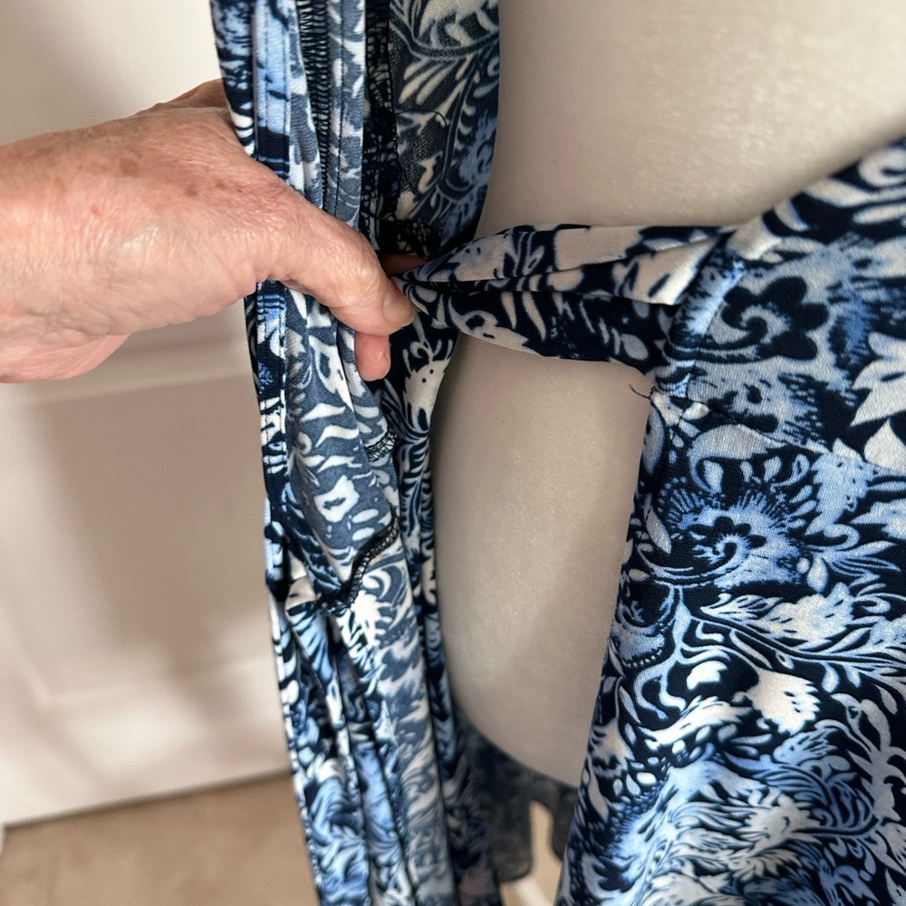 Boston Proper Blue and White Wrap Midi Dress - Picture 7 of 10